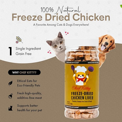 Chicken Liver Dog Treats | Freeze Dried Liver Treats for Dogs, 100% Human Grade, Single Ingredient | Grain-Free Kitten Treats, High Protein | No Additives or Preservatives | Tested in USA | 1.7 oz