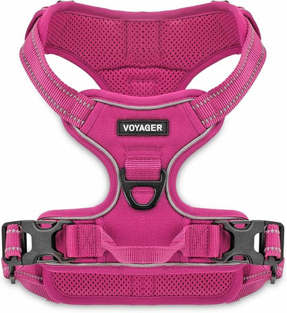 Voyager Dog Harness Dual Leash Attachment No-Pull Control Adjustable Soft but Strong Pet Harness for Medium and Large Dogs with 3M Reflective Technology, Fuchsia Nylon, S (Chest: 16-20")