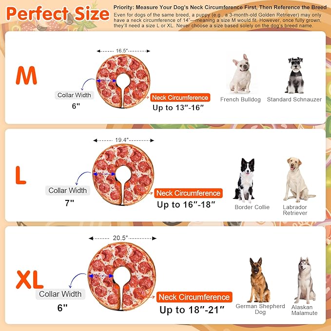 BEAUTYZOO Dog Cone Alternative After Surgery for Large Medium Small Dogs, Soft Inflatable Cone Collar for Dogs Cats, Pet Neck Donut E Collar Dog Recovery Collars to Stop Licking, Pizza, L