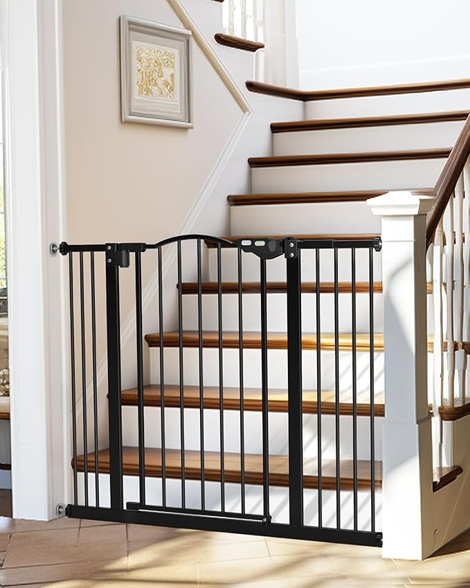 InnoTruth 29-39.6”Baby Gate for Stairs & Doorways,28" Tall Dog Gate for Pets,Dual-Lock Safety and One Hand Opening Design,Pet Gate for Hallways,Outdoors,Wall-Friendly Pressure Mounted, Pure Black