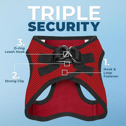 Best Pet Supplies Voyager Step-in Air All Weather Mesh Harness and Reflective Dog 5ft Leash Combo with Neoprene Handle, for Small, Medium and Large Breed Puppies - Set (Red/Black Trim), Small