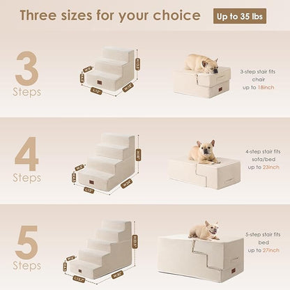 EHEYCIGA Dog Stairs for High Bed 22.5" H, 5-Step Dog Steps for Bed, Pet Steps for Small Dogs and Cats, Non-Slip Balanced Pet Ramp Indoor, Beige