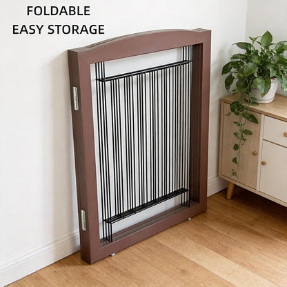 ZJSF Freestanding Dog Fence Indoor, Foldable Dog Gate for Doorways, Stairs or Hallways, Sturdy Wood Extra Wide Pet Gate with Support Feet for The House, Brown, 32 "Height-4 Panels