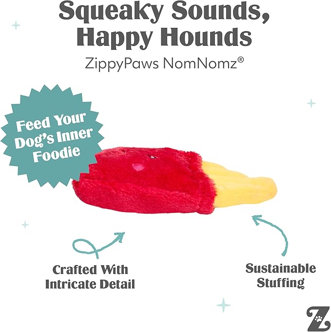 ZippyPaws NomNomz - Dog Squeaky Toys to Keep Them Busy, Funny Food Plush for Small & Medium Dogs, Cute Stuffed Puppy Toy, Pet Products, Gift for Dogs of All Breeds, Soft and Cuddly - Fries