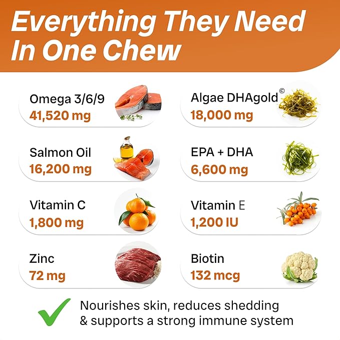 PawfectCHEW Fish Oil Omega 3 for Dogs - Allergy Relief - Joint Health - Itch Relief, Shedding - Skin and Coat Supplement - Alaskan Salmon Oil Chews - Omega 3 6 9 - EPA & DHA Fatty Acids