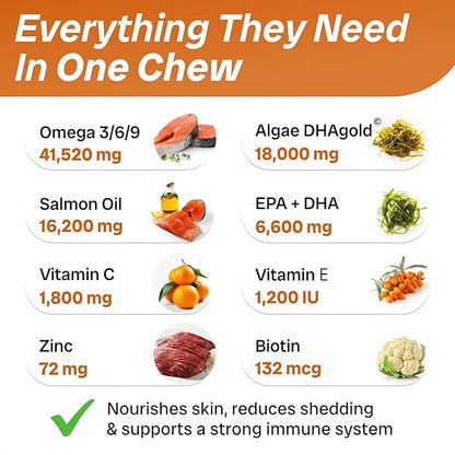 PawfectCHEW Fish Oil Omega 3 for Dogs - Allergy Relief - Joint Health - Itch Relief, Shedding - Skin and Coat Supplement - Alaskan Salmon Oil Chews - Omega 3 6 9 - EPA & DHA Fatty Acids