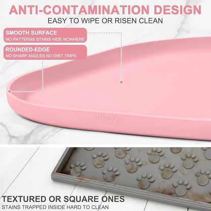 Smilool Silicone Pet Food Mat with Raised Edge for Food and Water Bowl, Dog Feeding Mats, Cat Food Trays for Floor Waterproof, Rubber Tray for Dogs and Cats, 19 x 12 x 0.7 Sakura Pink