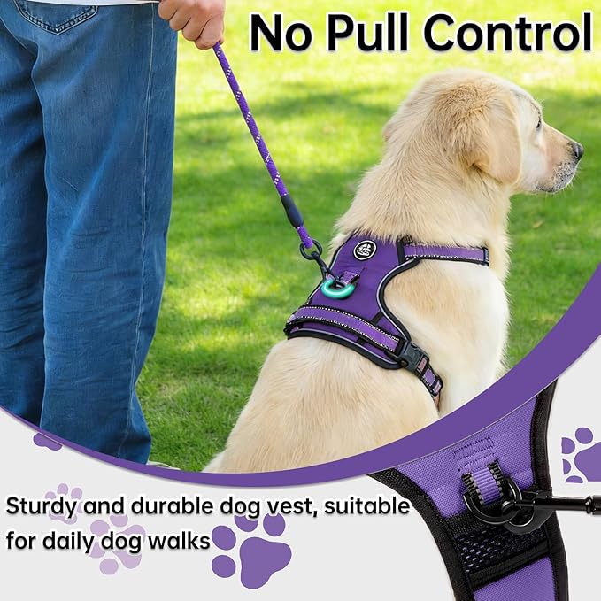 NESTROAD No Pull Dog Harness,Adjustable Oxford Dog Vest Harness with Leash,Reflective No-Choke Pet Harness with Easy Control Soft Handle for Large Dogs(X-Large,Purple)