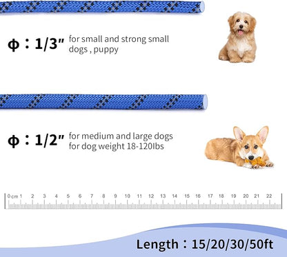 Long Dog Leash for Training 30Ft-Reflective Nylon Rope with Swivel Hook-Recall Agility Lead for Large Small Medium Dogs Outside Walking Hiking-Royal Blue