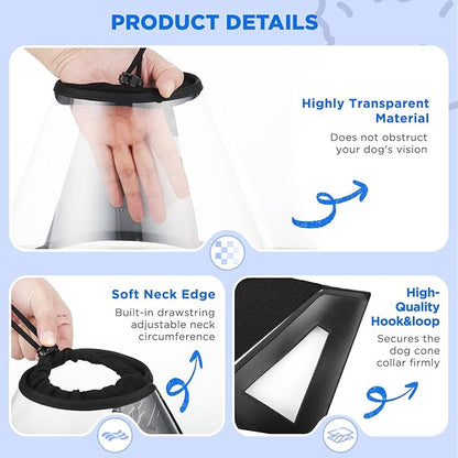 BONTHEE Clear Dog Cone Collar–Extra-Long Recovery E-Collar for Dogs, Transparent Adjustable Dog Cones Alternative for Small Large Medium Size Dogs,Protective Neck Brace with Soft Edges-L