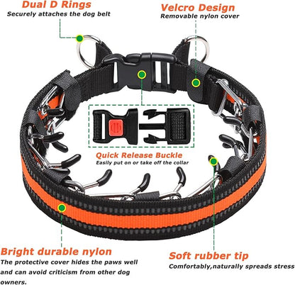 Prong Collar for Dogs, Reflective Covered Dog Spike Pinch Collar, Adjustable Dog Training Collar with Quick Release Buckle for Small Medium Large Dogs (L Size)