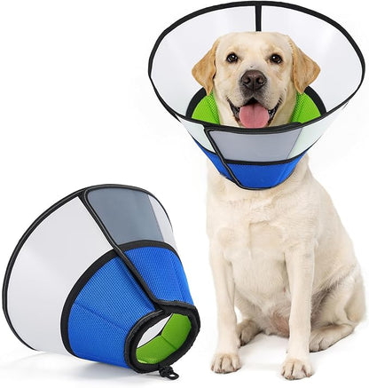 Avont Dog Cone Collar After Surgery, Alternative Adjustable Elizabeth Cone for Medium Large Dogs, Comfy Breathable Pet Recovery Collar to Stop Licking -Blue(XL)