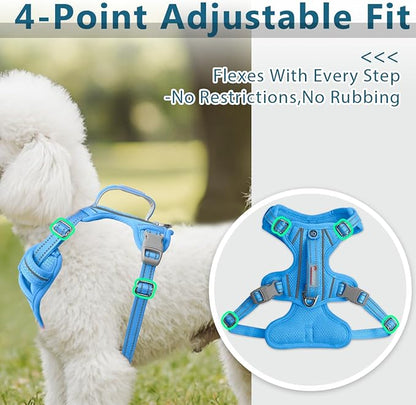 BARKBAY Dog Harness No Pull with ID Tag Pocket - Heavy Duty, Reflective, Easy Control for Large Dogs(Blue,XS)