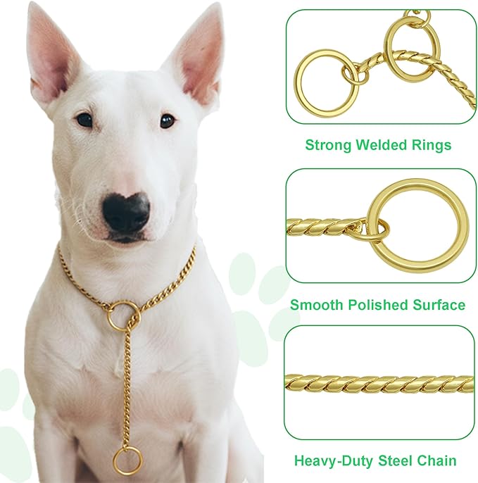 Dog P Snake Chain Chrome Plated Metal Dog Training Choke/Collar-Fully Guaranteed Against Rust Tarnish or Breakage-Recommended for Professional Training (Golden, 5mm * 28")