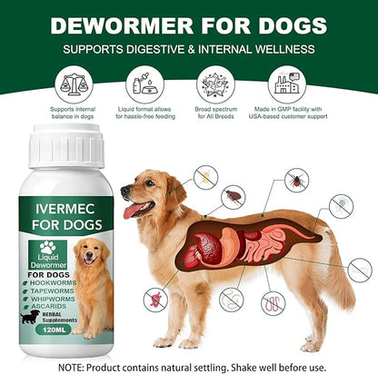 lvermect Dewormer Liquid for Dogs, Broad Spectrum for All Wormer, Pin Worms, Hookworms, Lung Worms, Round Worms