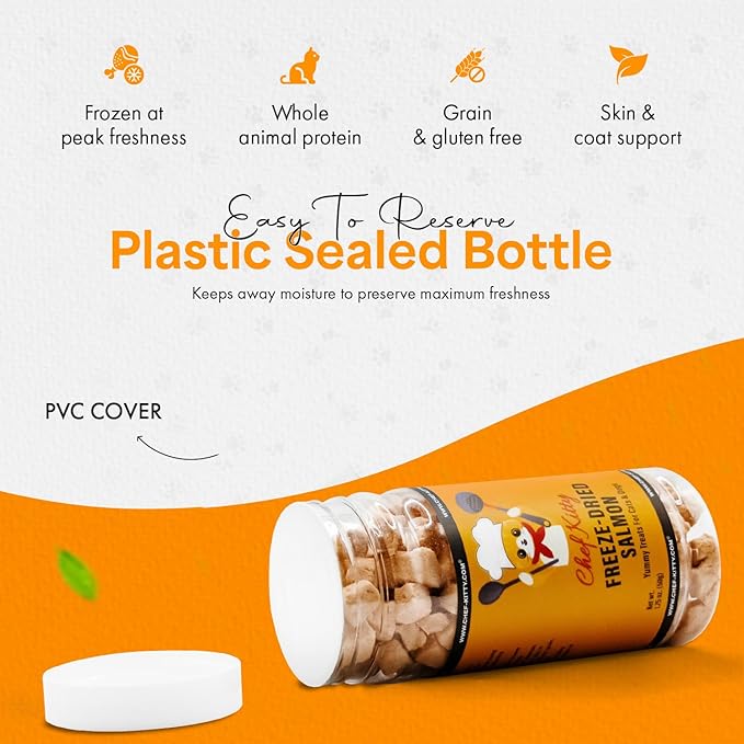 Freeze Dried Salmon Cat Treats | 100% Wild Caught Salmon Dog Treats, Grain- Free | High Protein, Single Ingredient Cat & Dog Food Toppers | No Additives or Preservatives | Tested in USA | 1.4 oz