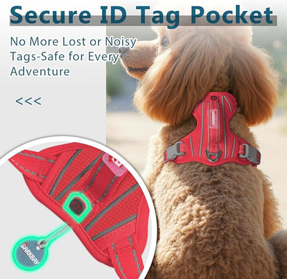 BARKBAY Dog Harness No Pull with ID Tag Pocket - Heavy Duty, Reflective, Easy Control for Large Dogs(Red,XS)