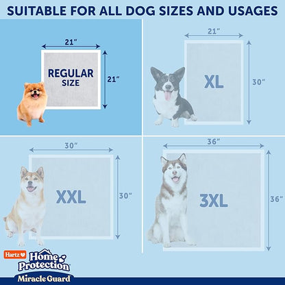 Hartz Miracle Guard Dog and Puppy Dog Pads Max Absorbency 24 Hour Use Odor Eliminating No Leaks, Regular Size 25 Count