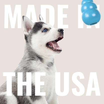 KONG Puppy Goodie Bone with Rope - Natural Rubber Bone with Cotton Rope - Teeth Cleaning Chew Toy for Growing Puppies - for XS Puppies - Blue