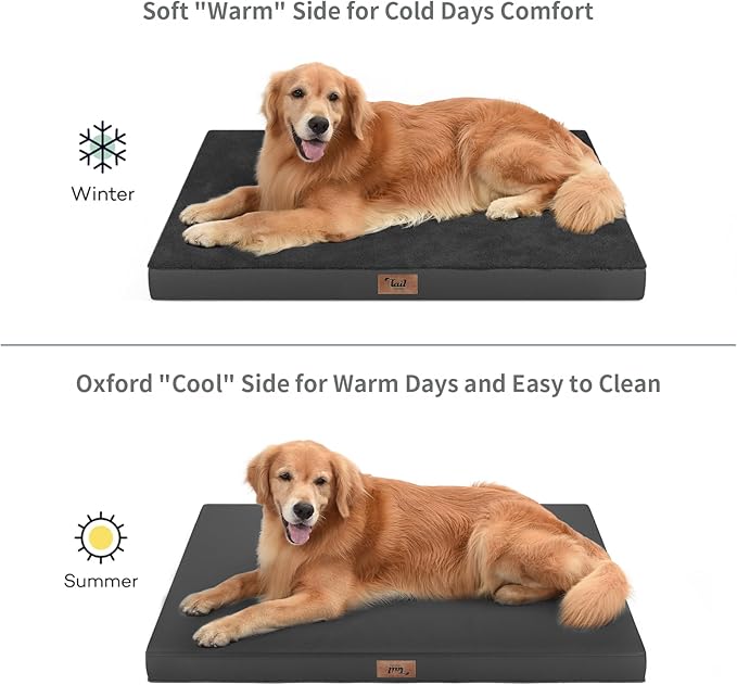 Plush Dog Bed for Medium Dogs, Waterproof Dog Crate Mat Orthopedic Egg Crate Foam Pet Bed with Washable Removable Oxford Cover, Black