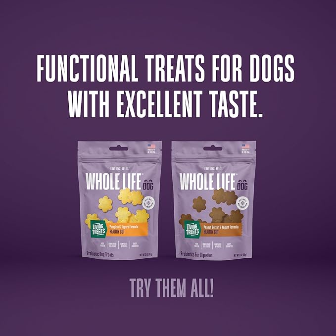 Whole Life Dog Living Treats for Dogs – Human Grade Probiotics for Digestive & Gut Health, Canine Gas, Diarrhea, Vomit & Constipation Relief - Pumpkin, 12 oz (Pack of 1)
