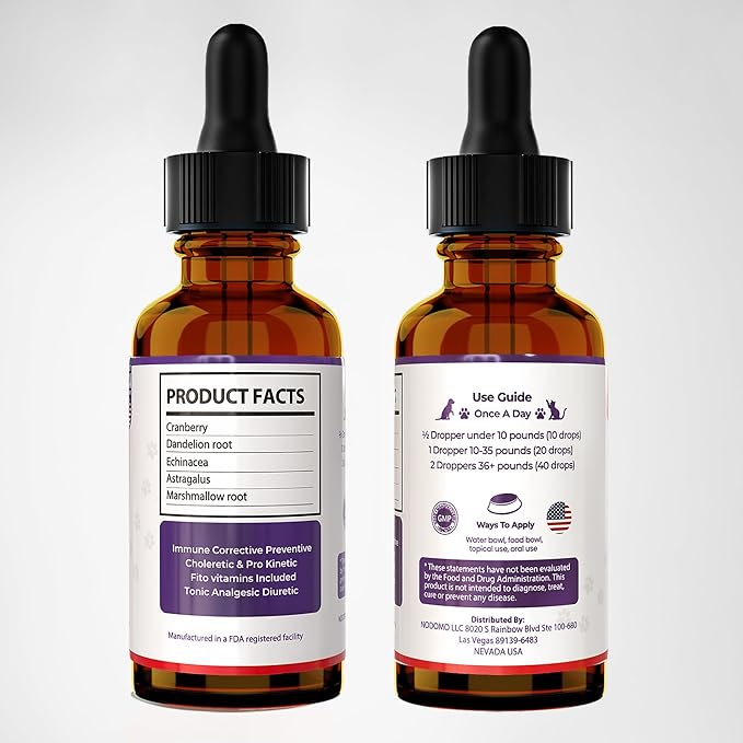 Dog UTI Treatment | Urinary Tract Infection Drops for Cats & Dogs | Cat UTI Remedy | Cranberry Supplement | Kidney Health Support, 2 Fl.Oz