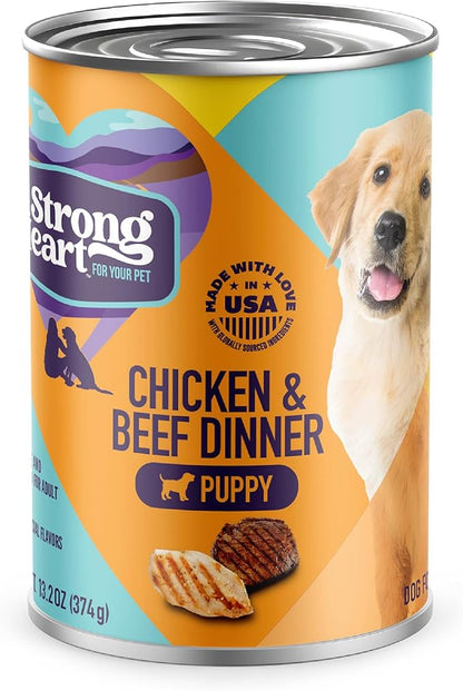 A Strong Heart Wet Dog Food, Puppy Chicken & Beef Dinner, Made with Real Chicken & Beef, Made in The USA, 13.2 oz Can (Pack of 12)