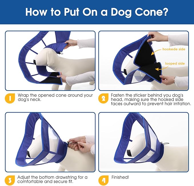 Dog Cone Collar Soft Adjustable Cone for Dogs to Stop Licking Dog Recovery E-Collar for Small Medium Large Dogs After Surgery Alternative(Blue, S)