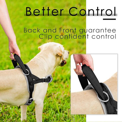 ADVENTUREMORE Medium Dog Harness - No Pull, Adjustable Reflective Vest with Front Clip Handle for Training & Walking - Black