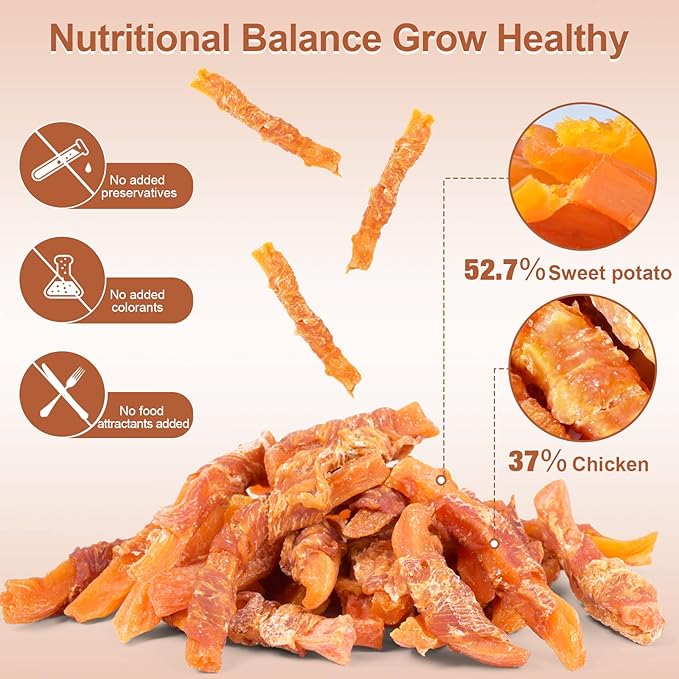 Soft Dog Treats Chicken Sweet Potato Sticks Puppy Easy to Digest Training Snacks Chicken Wrapped Sweet Potato 0.5lb/227g