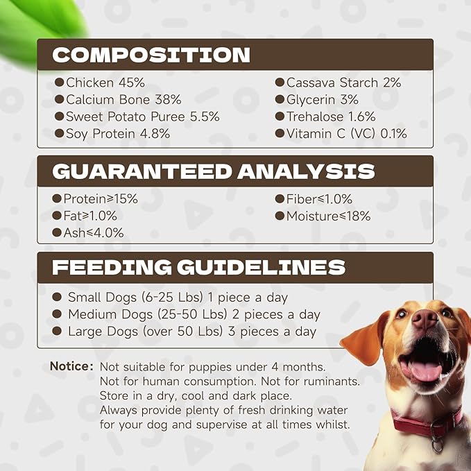 Dog Treats, Chicken Wrapped Calcium Bones Rawhide-Free Grain-Free Dog Training Treats Teeth Cleaning Chews Long-Lasting Snacks for Medium and Large Breed 10.58oz