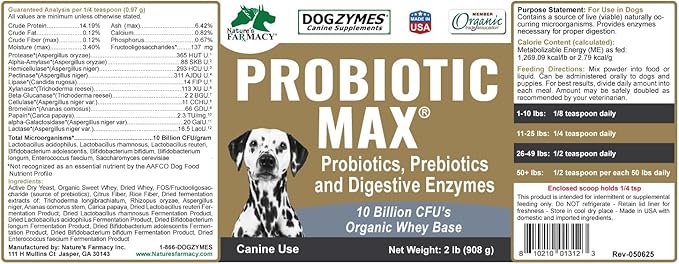 Dogzymes Probiotic Max -10 Billion CFU's Probiotics, Prebiotics, Digestive Enzymes (2 Pound)