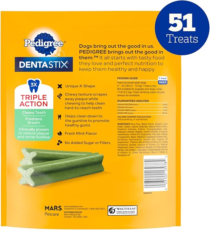 Pedigree Dentastix Dental Chews for Dogs, Small and Toy Breed Dog Treats, Fresh Flavor, 12.31 oz. Bag (51 Treats Total)