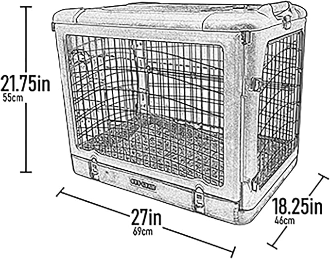 Pet Gear “The Other Door” 4 Door Steel Crate for Dogs/Cats with Garage-Style Door, Includes Plush Bed + Travel Bag, No Tools Required, New Tan, 27 Inch