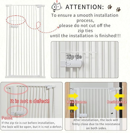 Lumizone Extra Tall Cat Gate 55.12" High Pressure Mounted Extra Wide 2025 New (17 Sizes) 1.37" Gap No Drilling Auto-Close One-Handed Operation Tall Pet Gate for Dogs(White, 55.12" H x 34.25"-38.38" W)