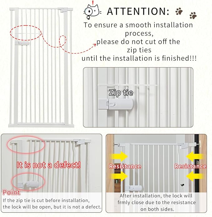 Lumizone Extra Tall Cat Gate 61.02" High Pressure Mounted Extra Wide 2025 New (17 Sizes) 1.37" Gap No Drilling Auto-Close One-Handed Operation Tall Pet Gate for Dogs(White, 61.02" H x 29.92"-34.24" W)
