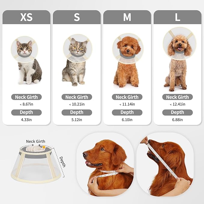 Soft Dog Cone Collar to Stop Licking-Adjustable Comfortable Mesh Recovery Collars After Surgery for Small or Miniature Dogs, Alternative to Plastic Elizabethan Collar for Neuter Incision Care (Grey,L)