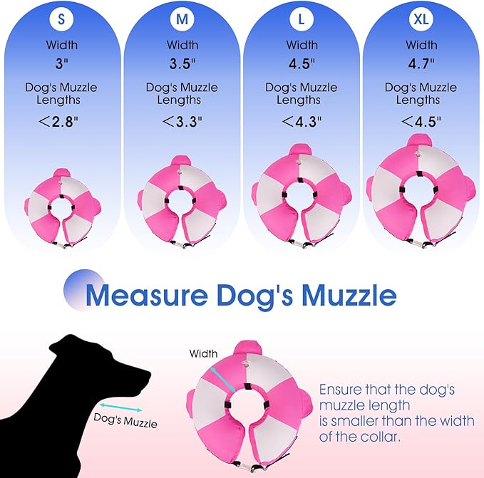 Inflatable Dog Cone for Small Dogs- Adjustable Neck Recovery ECollar,Lightweight Donut Collar After Surgery Anti-Licking & Biting,Waterproof Easy to Clean (Pink,M)