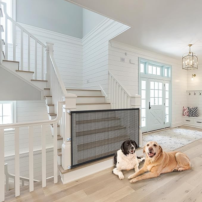 Dog Gate Indoor Pet Gates for Stairs: Dogs Screen Mesh Gate for The House Magic Gate for Kitchen Doorways Hallway Stairways Safety Porch Yard 30 inch Tall, 65 inch Wide