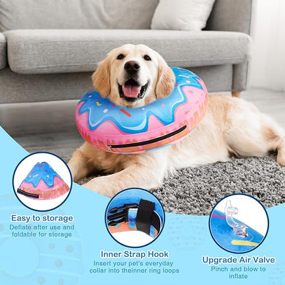 SCENEREAL Dog Cone Alternative After Surgery Donut Collar, Soft Pet Recovery Pillow Collar for Medium Large Dogs, Inflatable Adjustable Neck Collars to Prevent Licking, Donut M