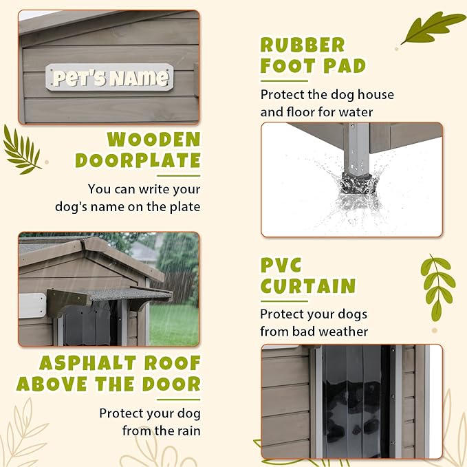 PetsCosset 30.1" L Large Dog House Outdoor & Indoor,Fir Wood Dog Kennel with Weatherproof Openable Asphalt Roof,Spacious Doghouse with Anti-Chewing Metal Edges for Small & Medium & Large Dogs,Grey