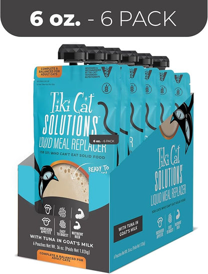 Tiki Cat Solutions Liquid Meal Replacer Wet Cat Food, Tuna in Goat's Milk, 6 oz. Spout Pouch (6 Pack)