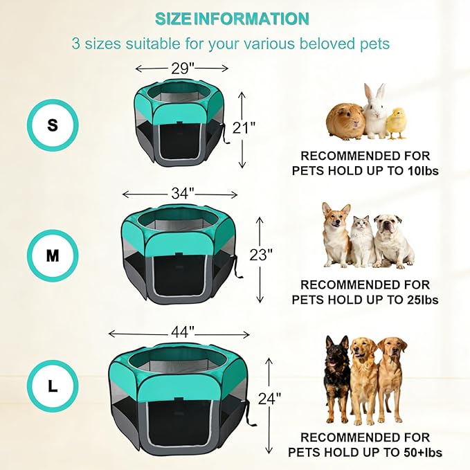 Dog Cat Playpen, Pet Playpen Indoor for Dog Crate Tent Cage Outdoor Foldable Dog Enclosure, Green Medium