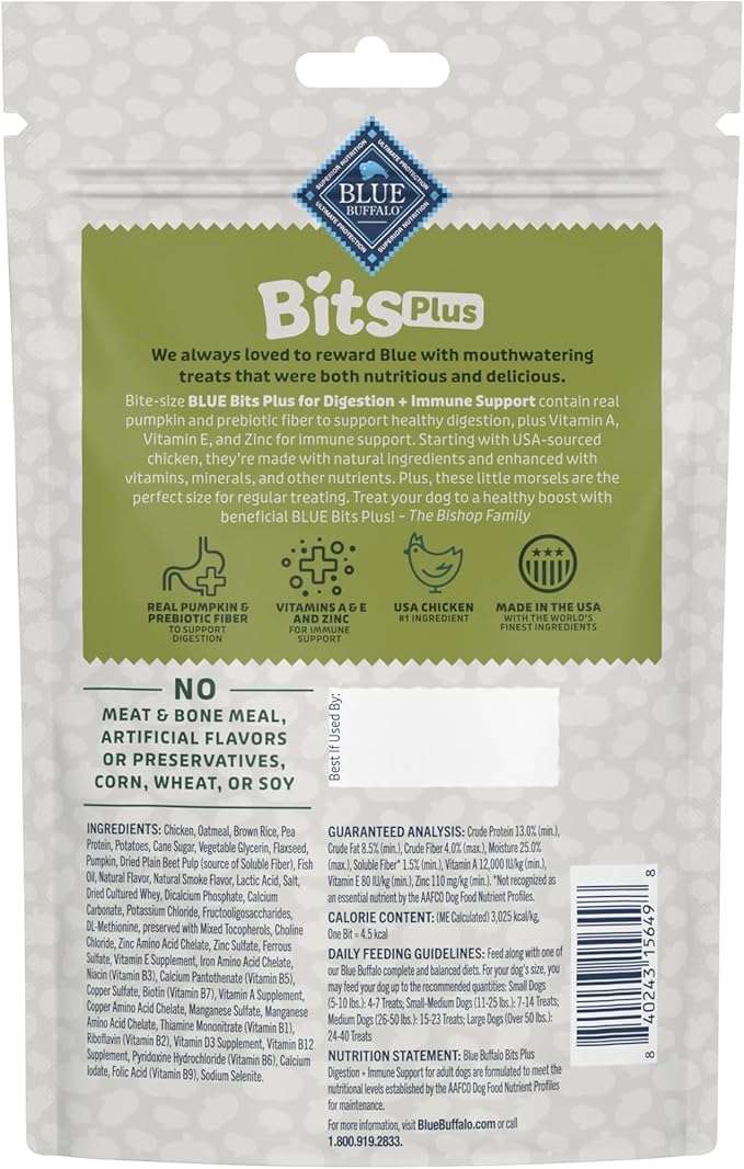 Blue Buffalo Blue Bits Plus Digestion and Immune Support Dog Treats, Chicken, 9.5-oz. Bag (Pack of 2)