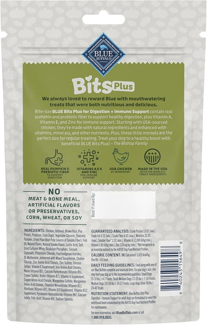 Blue Buffalo Blue Bits Plus Digestion and Immune Support Dog Treats, Chicken, 9.5-oz. Bag (Pack of 2)