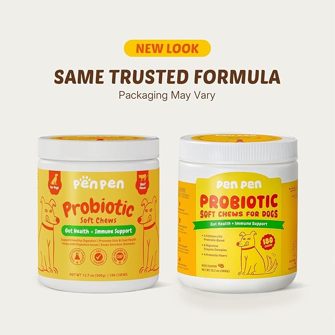 PENPEN Probiotics for Dogs, Dogs Probiotics for Digestive Health, Multi-Probiotic and Enzyme Blend Promote Gut Health & Immune Support, Eases Sensitive Stomachs - Beef Flavor, 180 Soft Chews