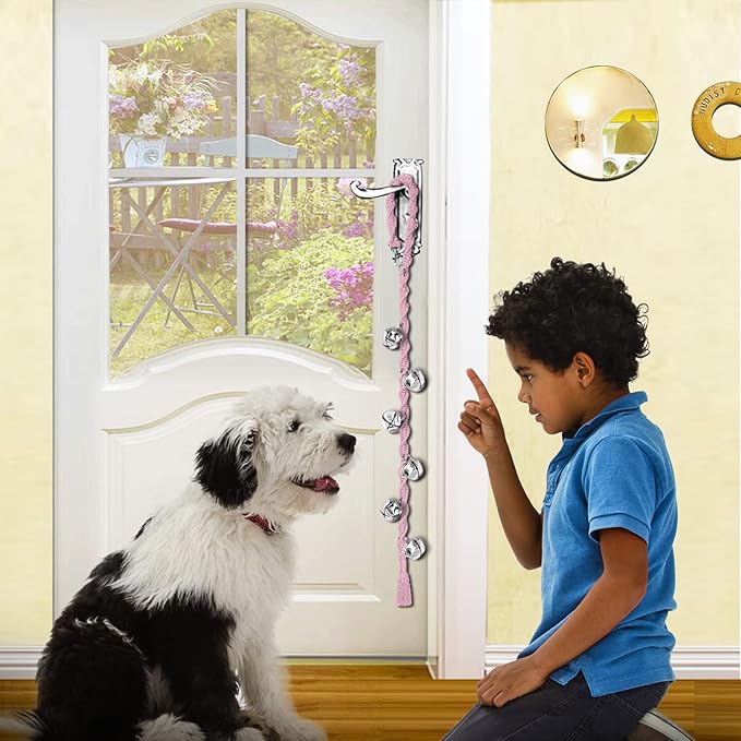Dog Bells to Go Outside & Puppy Potty Training, Adjustable Dog Door Bell Ring to Go Potty, Handmade with Premium Yarn. Twisted Style, LightPink