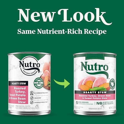 Nutro Hearty Stew Canned Wet Dog Food, Natural Grain Free Dog Food Wet Cuts in Gravy Roasted Turkey with Green Bean & Sweet Potato Stew, 12.5 oz. Cans (12 Count, Pack of 1)
