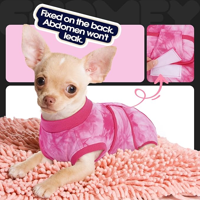 FUAMEY Surgery Recovery Suit for Small Dogs Cats,Dog Surgery Suit Female Spay Male Dogs Neuter Recovery Shirt Dog Onesie Anti Licking Abdominal Wounds Pet Bodysuit Skin Conditions Rose Dye XS