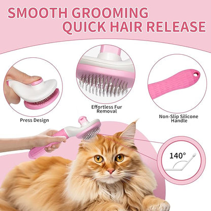 Dog Bath Supplies, Bath Grooming Kit with Storage Bag - Self Cleaning Slicker Brush, Shampoo Brush & Scrubber, Dog Grooming Gloves for Short & Long Haired Dogs & Cats (6 PCS)